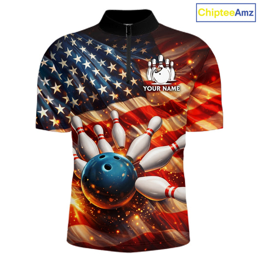 American Flag Bowling Ball and pins Bowling Shirts for Men Custom Patriotic Bowling Team jerseys NQS11698