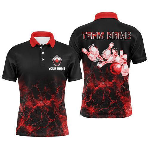 Personalized Men polo Bowling Shirt Red lightning Bowling Ball Pins bowling jerseys for Bowler NQS7376