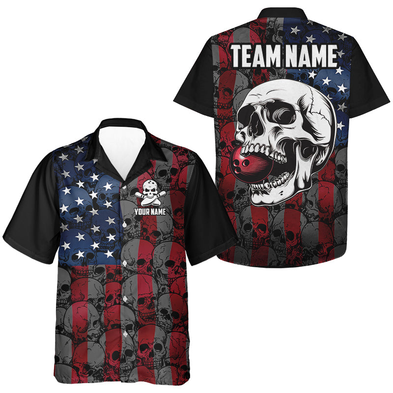 American Flag Skull Camo Hawaiian bowling shirts Custom button up shirts patriotic Team Jersey NQS9790