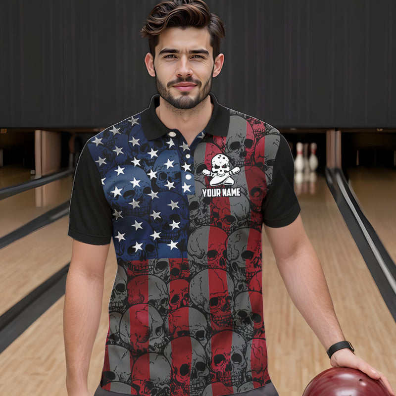 American Flag Skull Camo Bowling Shirt For Men Custom patriotic Team Jersey bowling attire for men NQS9790