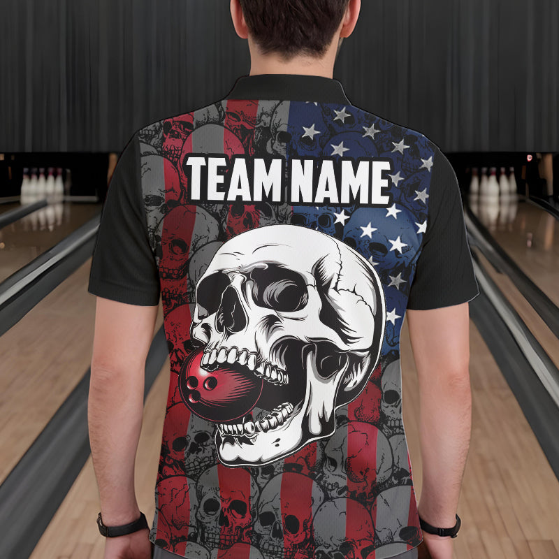 American Flag Skull Camo Bowling Shirt For Men Custom patriotic Team Jersey bowling attire for men NQS9790
