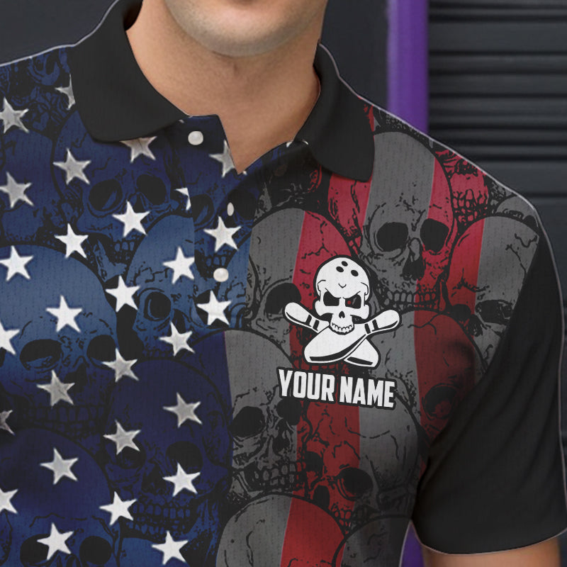 American Flag Skull Camo Bowling Shirt For Men Custom patriotic Team Jersey bowling attire for men NQS9790