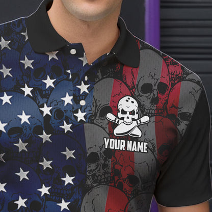 American Flag Skull Camo Bowling Shirt For Men Custom patriotic Team Jersey bowling attire for men NQS9790