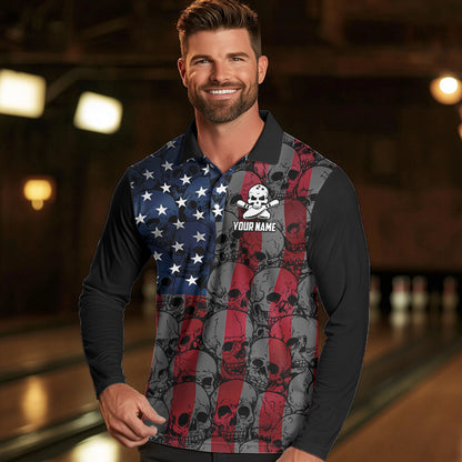 American Flag Skull Camo Bowling Shirt For Men Custom patriotic Team Jersey bowling attire for men NQS9790