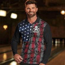 Load image into Gallery viewer, American Flag Skull Camo Bowling Shirt For Men Custom patriotic Team Jersey bowling attire for men NQS9790