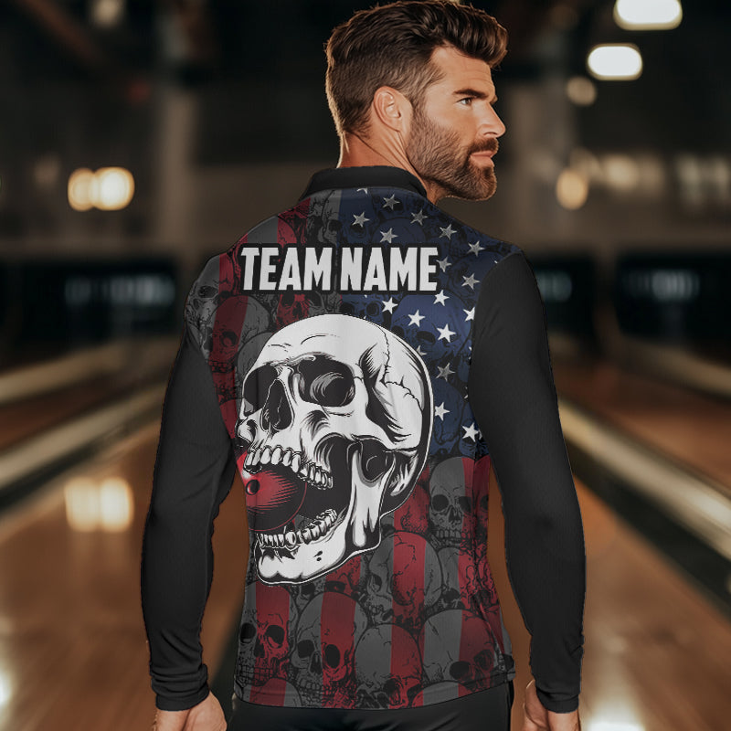 American Flag Skull Camo Bowling Shirt For Men Custom patriotic Team Jersey bowling attire for men NQS9790