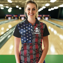 Load image into Gallery viewer, American Flag Skull Camo Bowling Shirt For Women Custom patriotic Team Jersey bowling attire for Women NQS9790