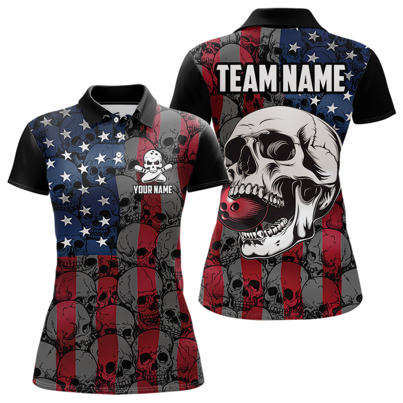 American Flag Skull Camo Bowling Shirt For Women Custom patriotic Team Jersey bowling attire for Women NQS9790