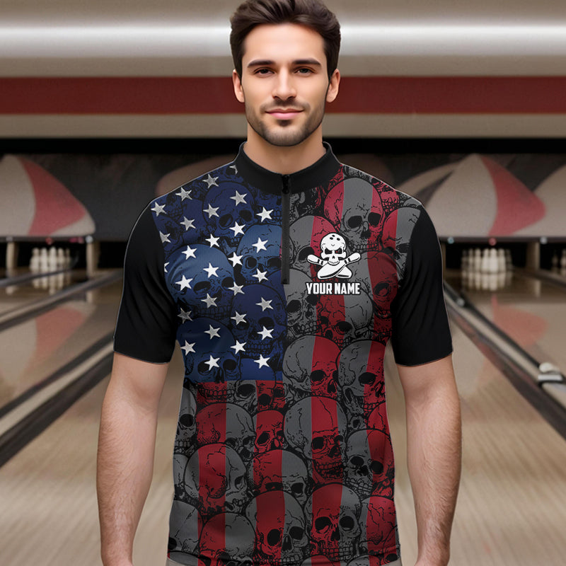 American Flag Skull Camo Bowling Shirt For Men Custom patriotic Team Jersey bowling attire for men NQS9790
