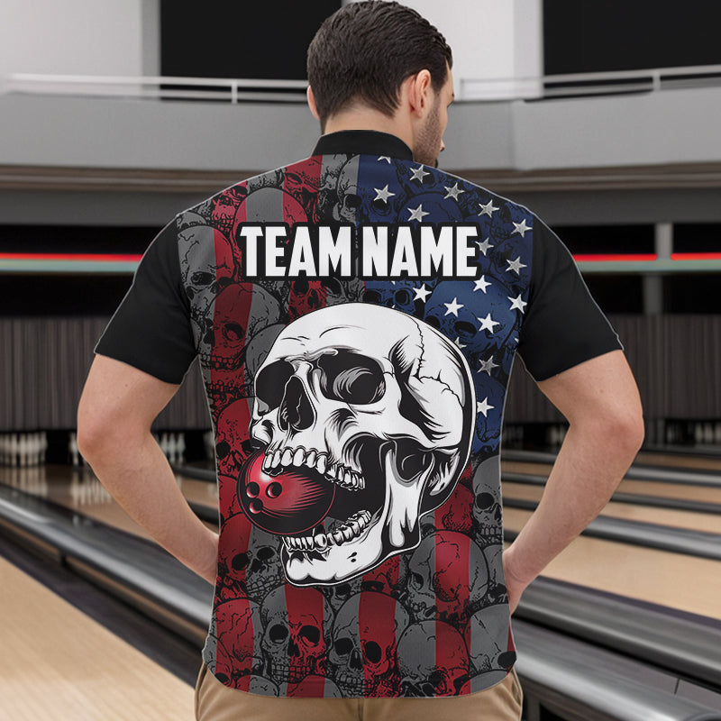 American Flag Skull Camo Bowling Shirt For Men Custom patriotic Team Jersey bowling attire for men NQS9790