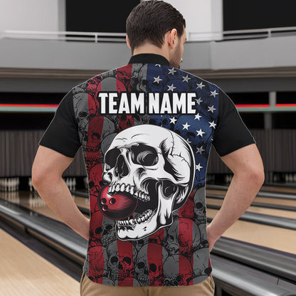 American Flag Skull Camo Bowling Shirt For Men Custom patriotic Team Jersey bowling attire for men NQS9790