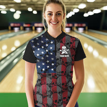Load image into Gallery viewer, American Flag Skull Camo Bowling Shirt For Women Custom patriotic Team Jersey bowling attire for Women NQS9790