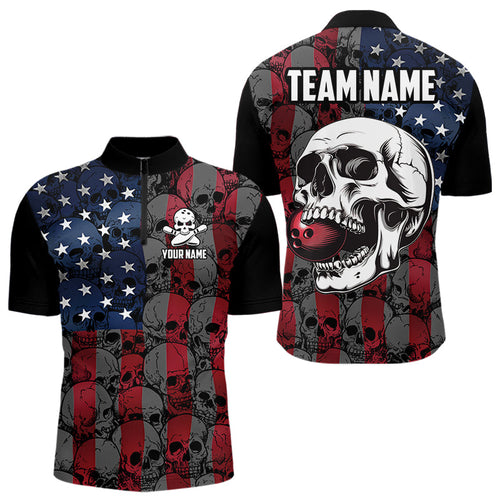 American Flag Skull Camo Bowling Shirt For Men Custom patriotic Team Jersey bowling attire for men NQS9790