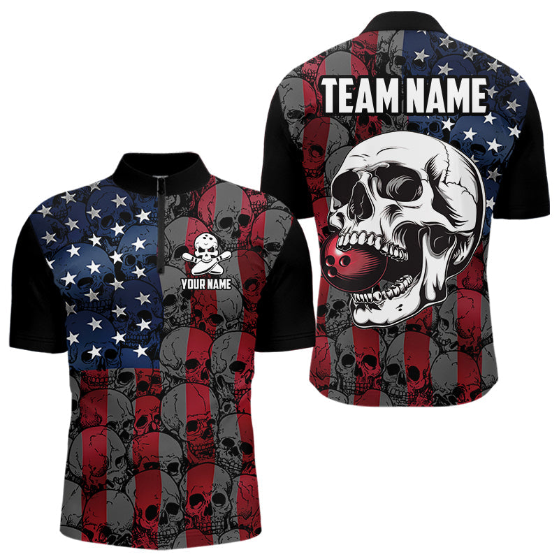 American Flag Skull Camo Bowling Shirt For Men Custom patriotic Team Jersey bowling attire for men NQS9790