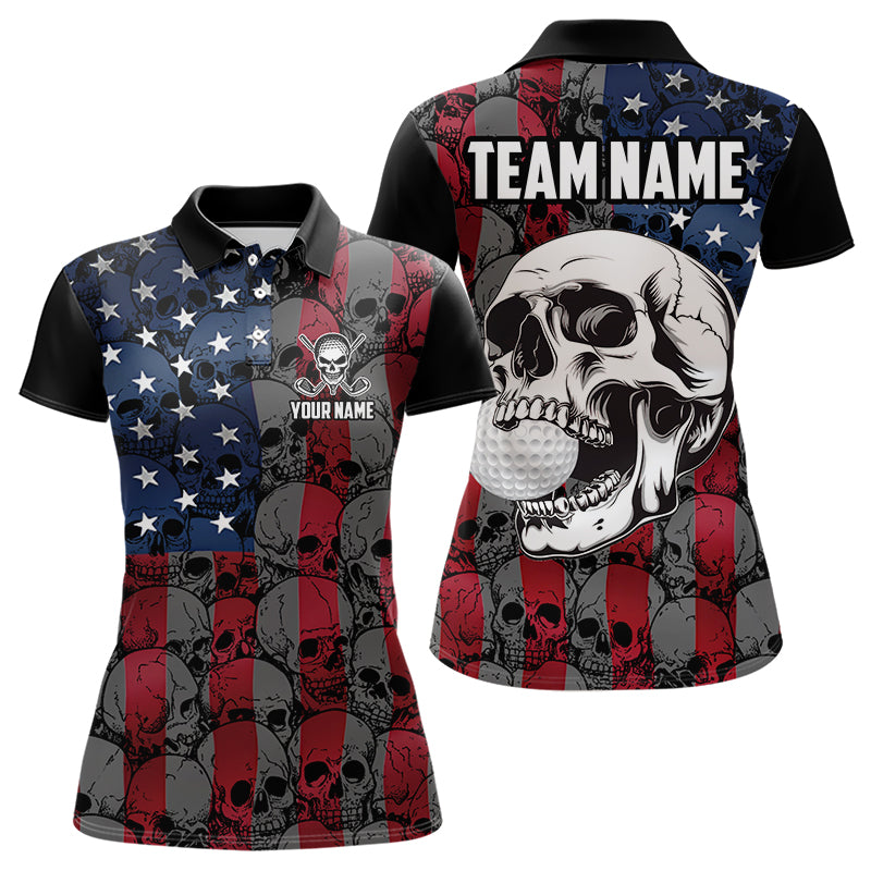 American Flag Skull Camo Golf Polo shirt for Women Custom patriotic golf team uniform NQS9791