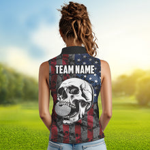 Load image into Gallery viewer, American Flag Skull Camo womens golf shirts sleeveless Custom patriotic golf team women&#39;s golf tanks NQS9791
