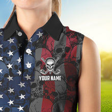 Load image into Gallery viewer, American Flag Skull Camo womens golf shirts sleeveless Custom patriotic golf team women&#39;s golf tanks NQS9791