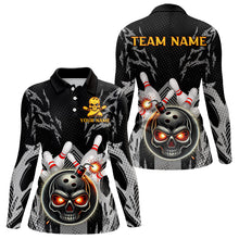 Load image into Gallery viewer, Funny Black and Gray Camo Bowling Shirt For Women Custom Skull Bowling Bomb Team ladies bowling attire NQS9792