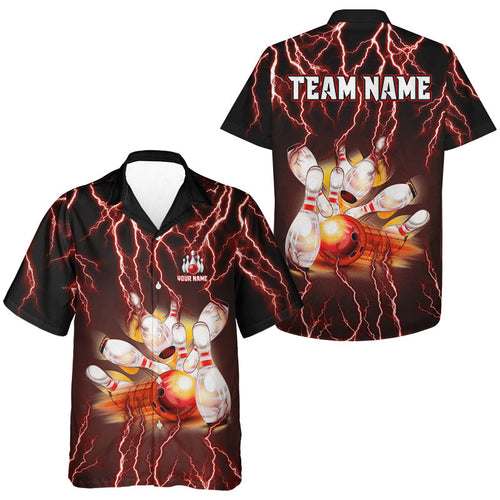 Personalized Red Lightning Thunder Hawaiian bowling shirts Custom Bowling Team button up shirt NQS9793