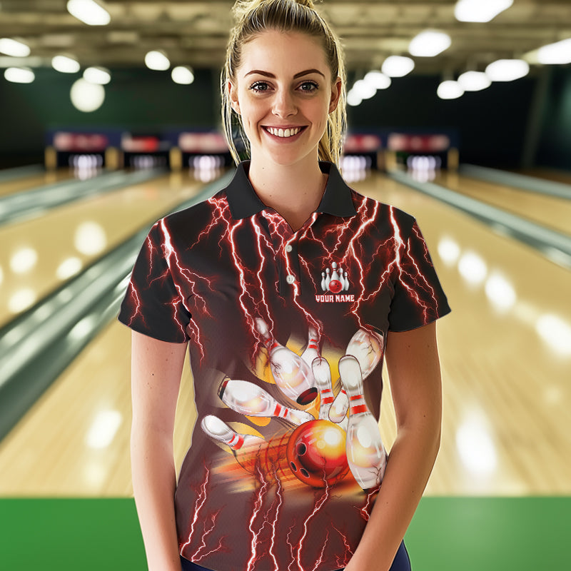 Personalized Red Lightning Thunder Bowling Shirt For Women Custom Bowling Team ladies bowling attire NQS9793