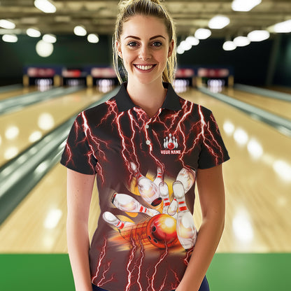 Personalized Red Lightning Thunder Bowling Shirt For Women Custom Bowling Team ladies bowling attire NQS9793