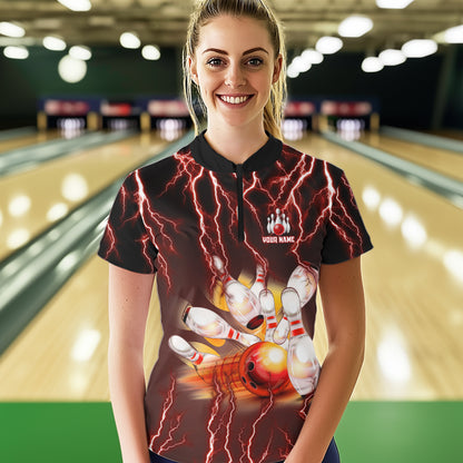 Personalized Red Lightning Thunder Bowling Shirt For Women Custom Bowling Team ladies bowling attire NQS9793