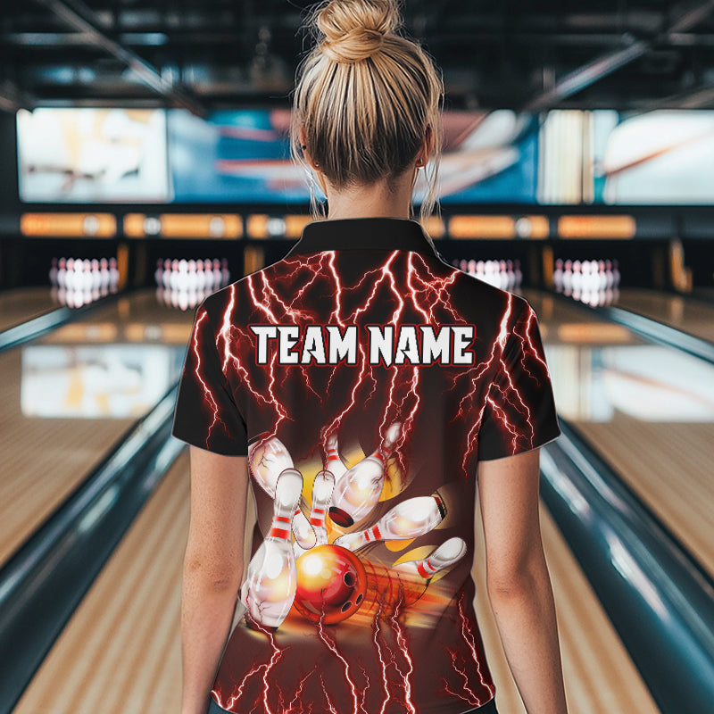 Personalized Red Lightning Thunder Bowling Shirt For Women Custom Bowling Team ladies bowling attire NQS9793