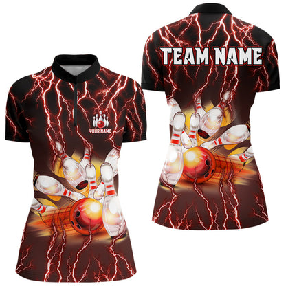 Personalized Red Lightning Thunder Bowling Shirt For Women Custom Bowling Team ladies bowling attire NQS9793