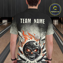 Load image into Gallery viewer, Funny Flame Skull Bowling Ball and Pins Retro Black Bowling Shirt For Men Custom Bowling Team Jersey NQS9794
