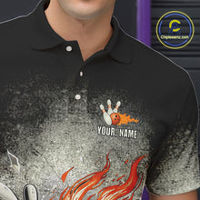 Load image into Gallery viewer, Funny Flame Skull Bowling Ball and Pins Retro Black Bowling Shirt For Men Custom Bowling Team Jersey NQS9794