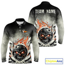 Load image into Gallery viewer, Funny Flame Skull Bowling Ball and Pins Retro Black Bowling Shirt For Men Custom Bowling Team Jersey NQS9794