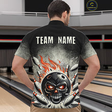 Load image into Gallery viewer, Funny Flame Skull Bowling Ball and Pins Retro Black Bowling Shirt For Men Custom Bowling Team Jersey NQS9794