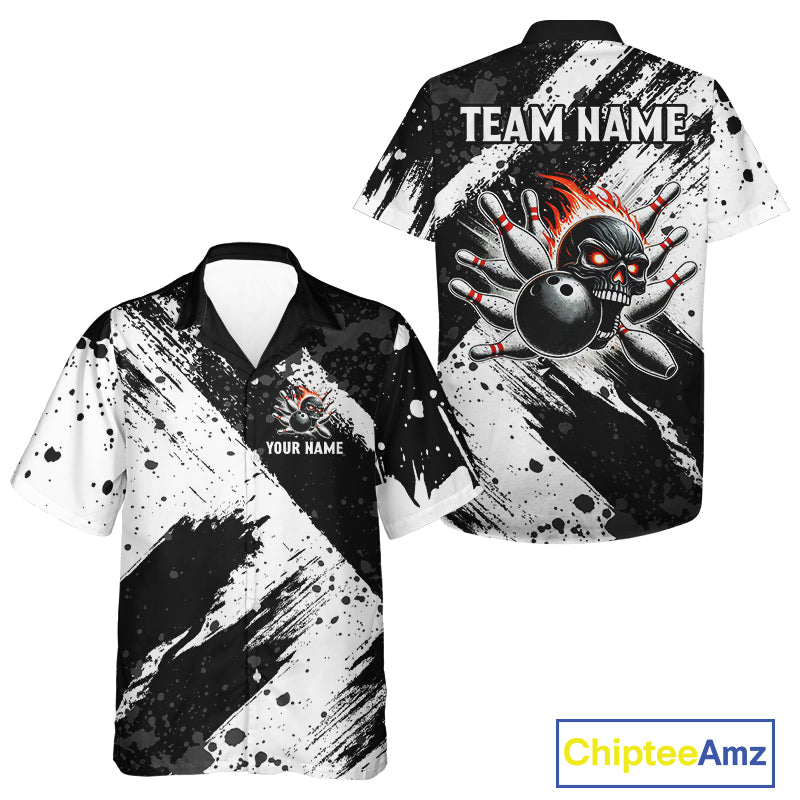 Black and White camo Flame Skull Hawaiian bowling shirts Custom Bowling Team button up bowlers outfit NQS9795