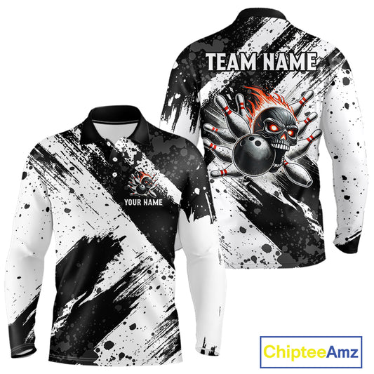 Black and White camo Flame Skull Bowling Shirts For Men Custom Bowling Team Jersey bowlers outfit NQS9795