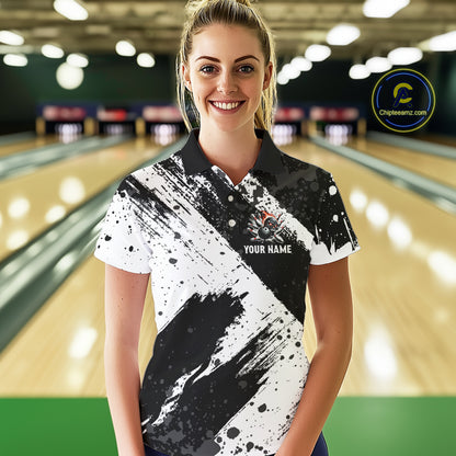 Black and White camo Flame Skull Bowling Shirts For Women Custom Bowling Team Jersey bowlers outfit NQS9795