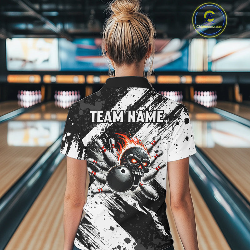 Black and White camo Flame Skull Bowling Shirts For Women Custom Bowling Team Jersey bowlers outfit NQS9795