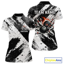 Load image into Gallery viewer, Black and White camo Flame Skull Bowling Shirts For Women Custom Bowling Team Jersey bowlers outfit NQS9795