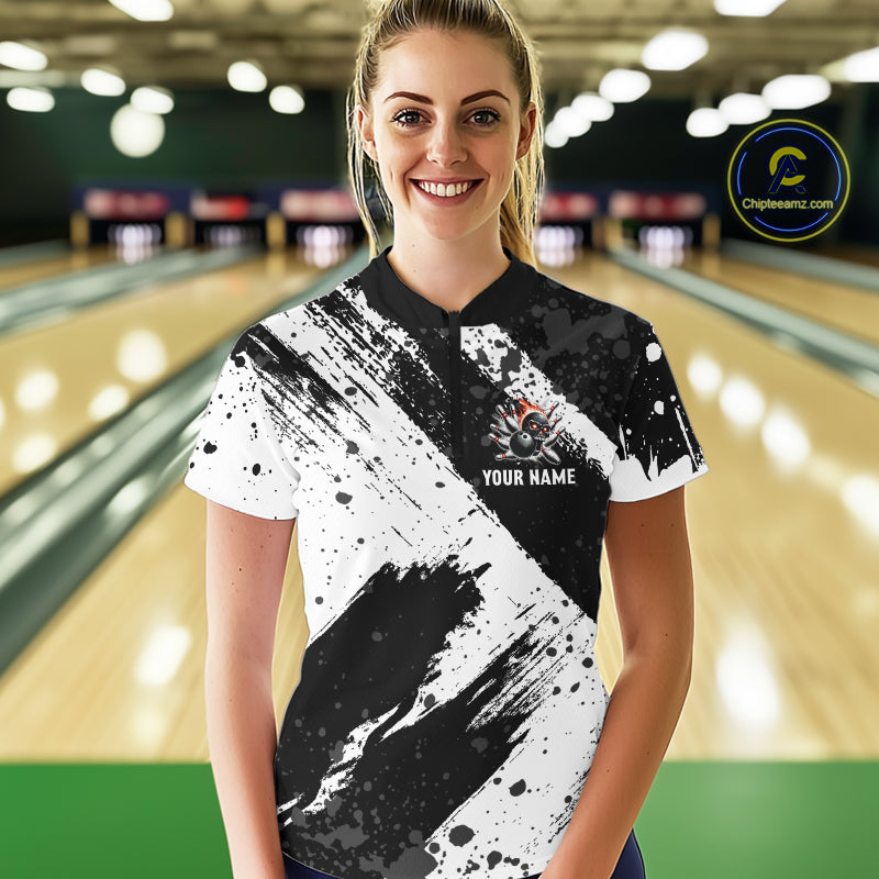 Black and White camo Flame Skull Bowling Shirts For Women Custom Bowling Team Jersey bowlers outfit NQS9795