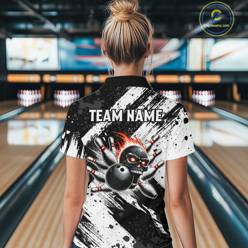 Black and White camo Flame Skull Bowling Shirts For Women Custom Bowling Team Jersey bowlers outfit NQS9795