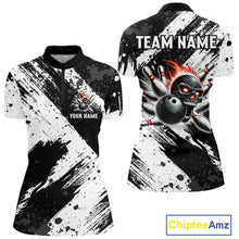 Load image into Gallery viewer, Black and White camo Flame Skull Bowling Shirts For Women Custom Bowling Team Jersey bowlers outfit NQS9795