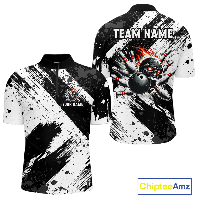 Black and White camo Flame Skull Bowling Shirts For Men Custom Bowling Team Jersey bowlers outfit NQS9795