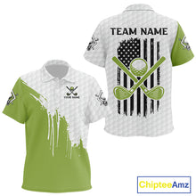 Load image into Gallery viewer, Green and White American Flag Golf Polo Shirts For Kid Custom patriotic golf team uniform outfit NQS9796