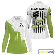 Load image into Gallery viewer, Green and White American Flag Golf Polo shirt for Women Custom patriotic golf team uniform outfit NQS9796
