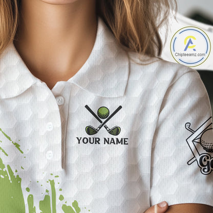Green and White American Flag Golf Polo shirt for Women Custom patriotic golf team uniform outfit NQS9796