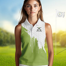 Load image into Gallery viewer, Green and White American Flag womens golf shirts sleeveless Custom patriotic golf team uniform outfit NQS9796