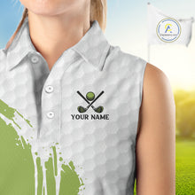 Load image into Gallery viewer, Green and White American Flag womens golf shirts sleeveless Custom patriotic golf team uniform outfit NQS9796