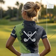 Load image into Gallery viewer, Black and Green Camo Golf Polo shirt for Women Custom golf team uniform golf outfit NQS9797