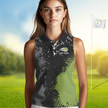 Load image into Gallery viewer, Black and Green Camo Sleeveless Golf Polo shirt for Women Custom golf team uniform golf outfit NQS9797