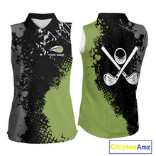 Load image into Gallery viewer, Black and Green Camo Sleeveless Golf Polo shirt for Women Custom golf team uniform golf outfit NQS9797