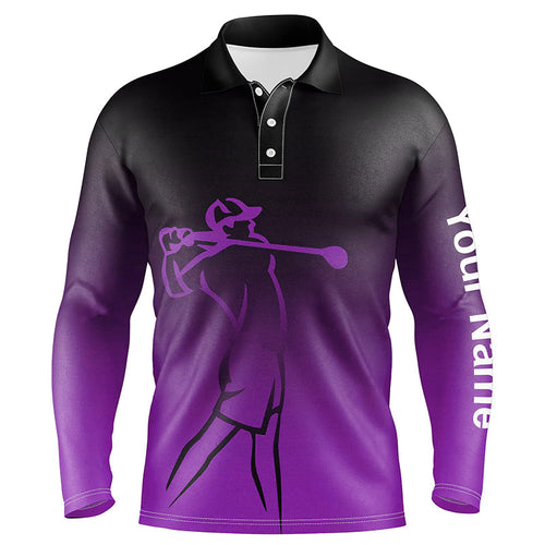 Mens golf polos shirts custom name purple gradient golf apparel, coolest polo shirts for mens NQS7953